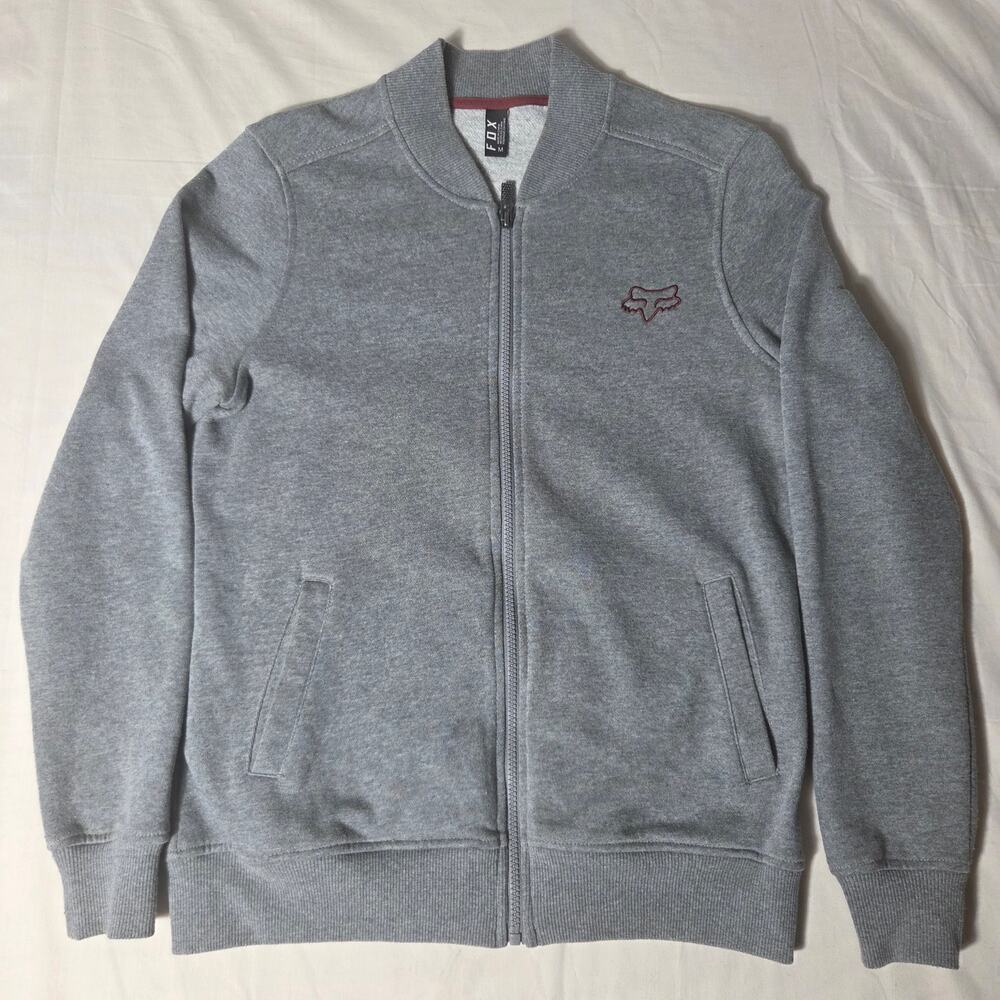 Fox Racing Fox Head Fleece Bomber Jacket Mens M Gray Full Zip Moto-X Embroidered